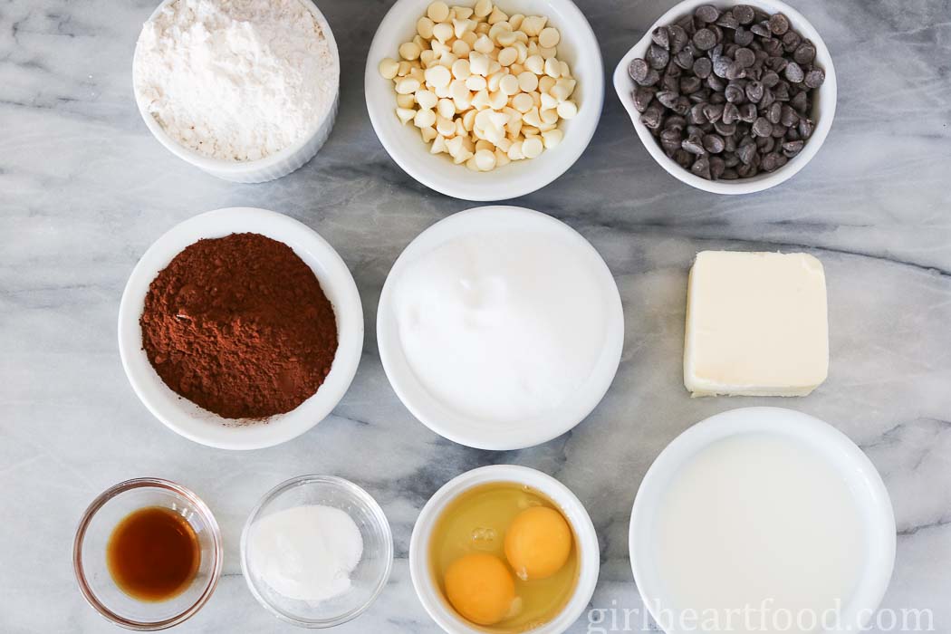 Ingredients for homemade chocolate muffins.