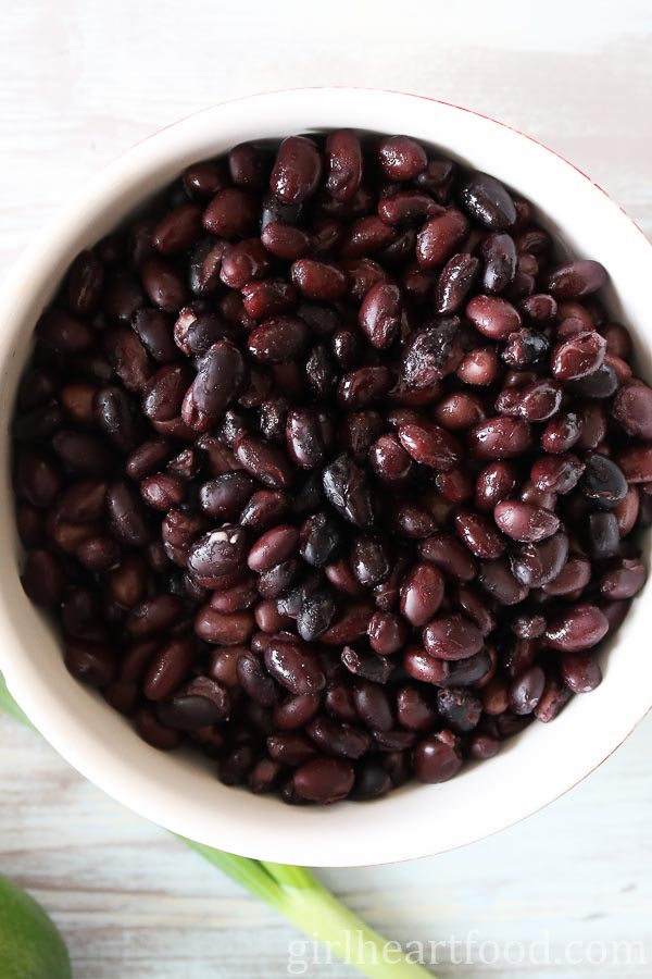 Bowl of canned black beans.