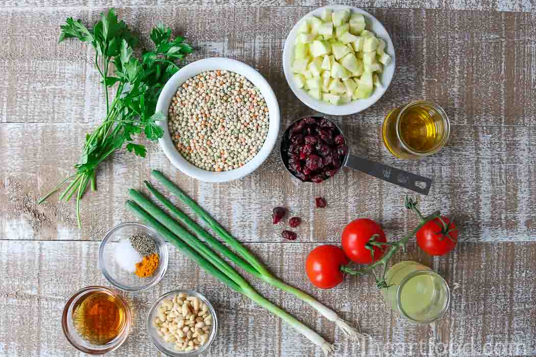 Ingredients for a couscous salad recipe.