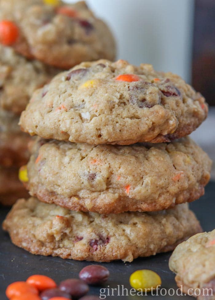 Stack of three Reese's cookies.