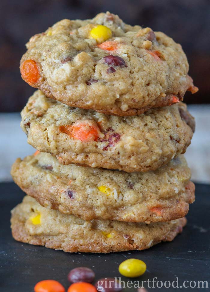 Stack of four Reese's cookies.