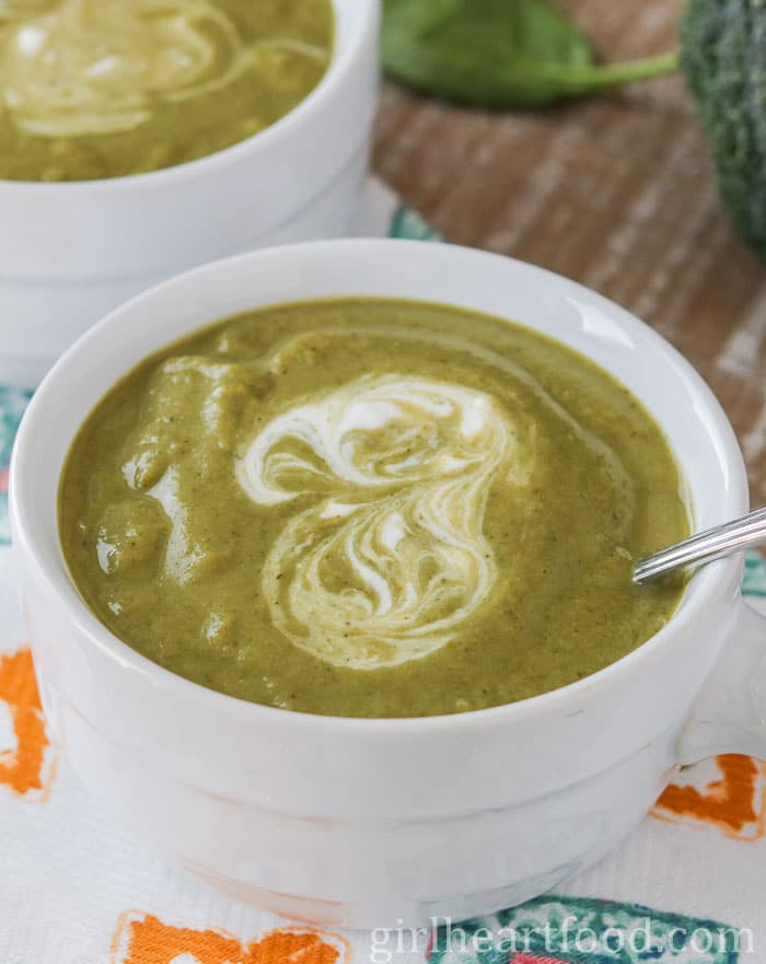 Bowl of broccoli spinach soup.