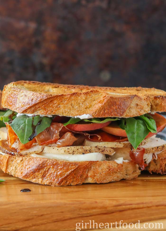 A chicken and prosciutto sandwich.