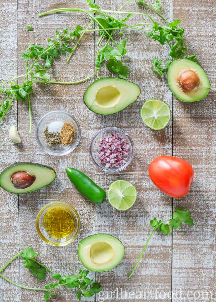 Ingredients for a guacamole recipe.