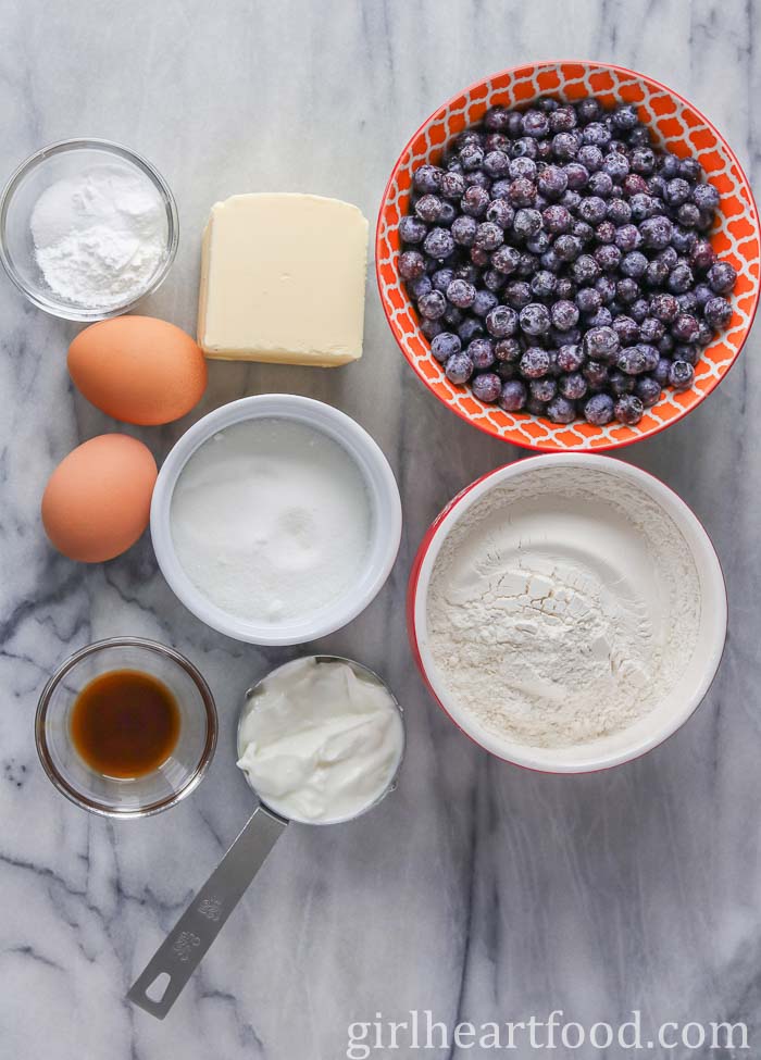 Ingredients for blueberry muffins.