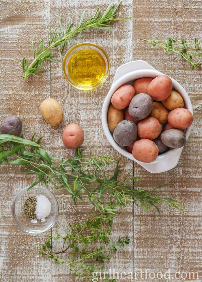 Ingredients for a skillet potatoes recipe.