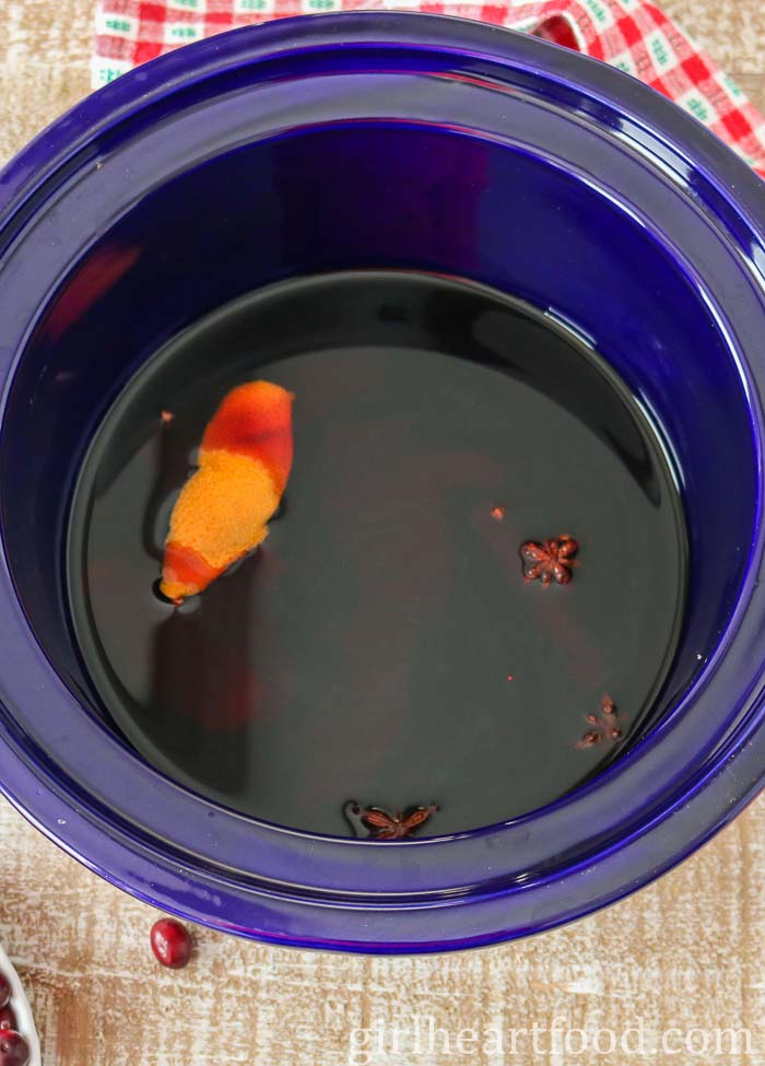 Mulled wine in a slow cooker.