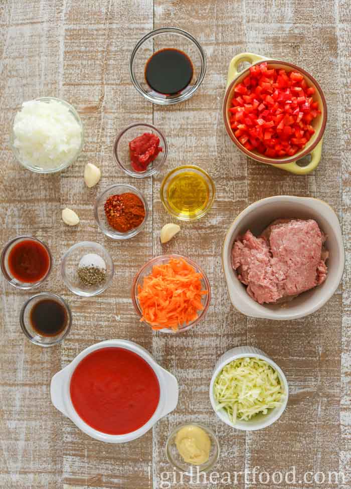 Ingredients for sloppy joes with ground turkey.