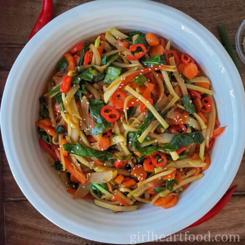 Kohlrabi Stir Fry (Using Bulb and Kohlrabi Leaves) Girl Heart Food®