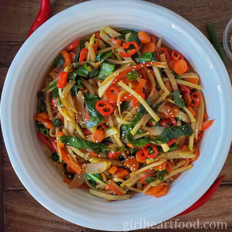 Kohlrabi Stir Fry (Using Bulb and Kohlrabi Leaves) Girl Heart Food®