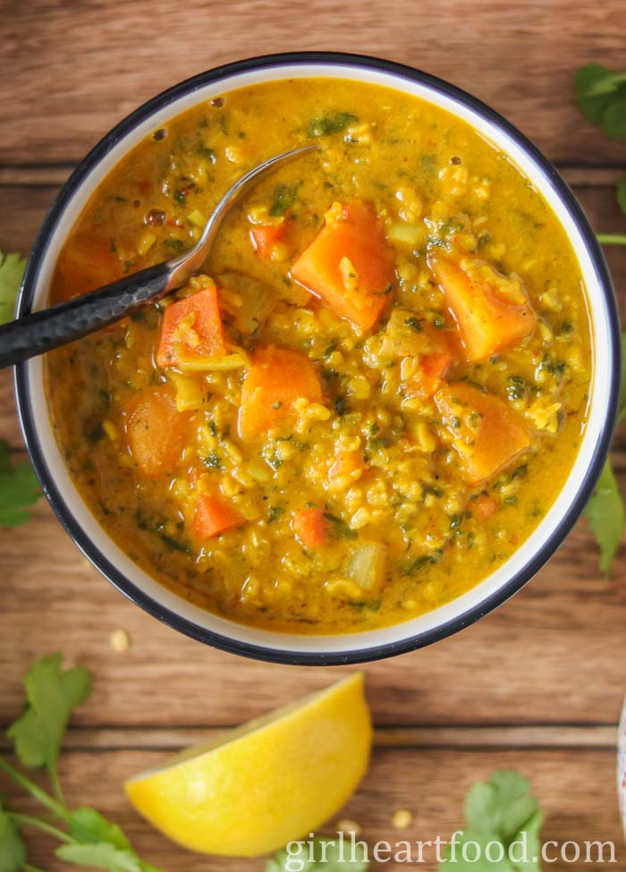 Bowl of split mung bean soup.