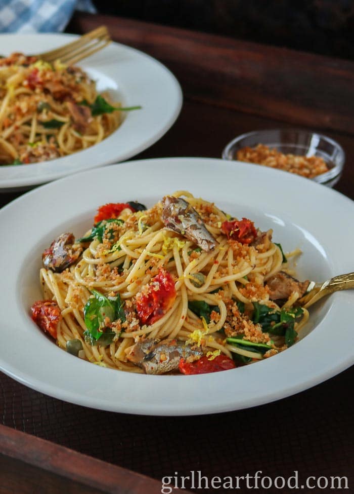 Sardine Pasta (with sundried tomatoes & spinach) Girl Heart Food