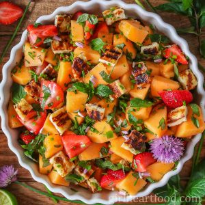 Cantaloupe salad in a bowl.