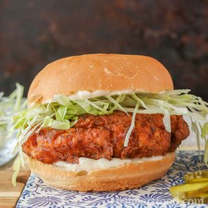 Crispy fried chicken burger with mayo and lettuce.