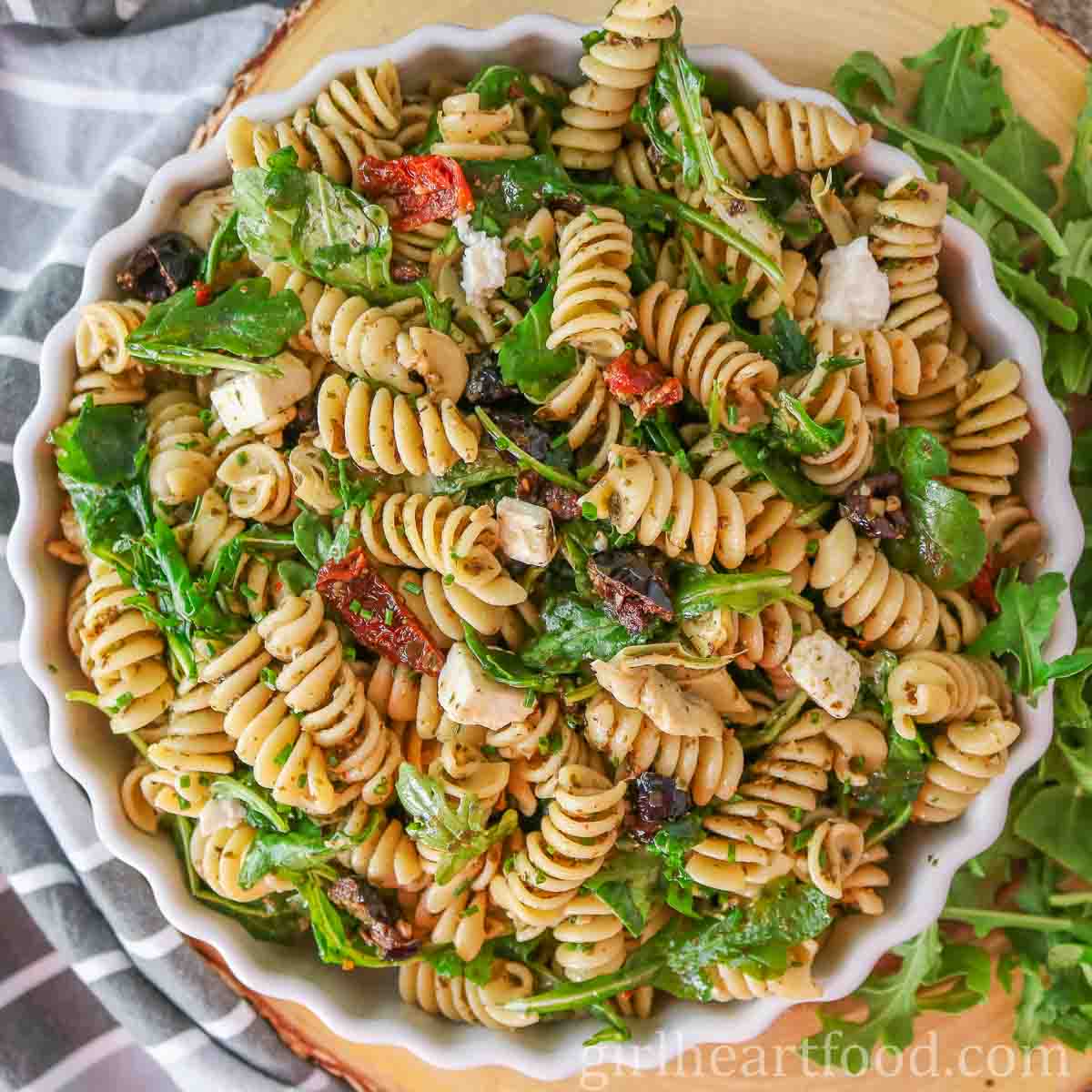 Mediterranean Pesto Pasta Salad Recipe | Girl Heart Food®