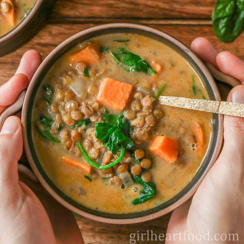 Green Lentil Soup With Coconut Milk and Veggies | Girl Heart Food®