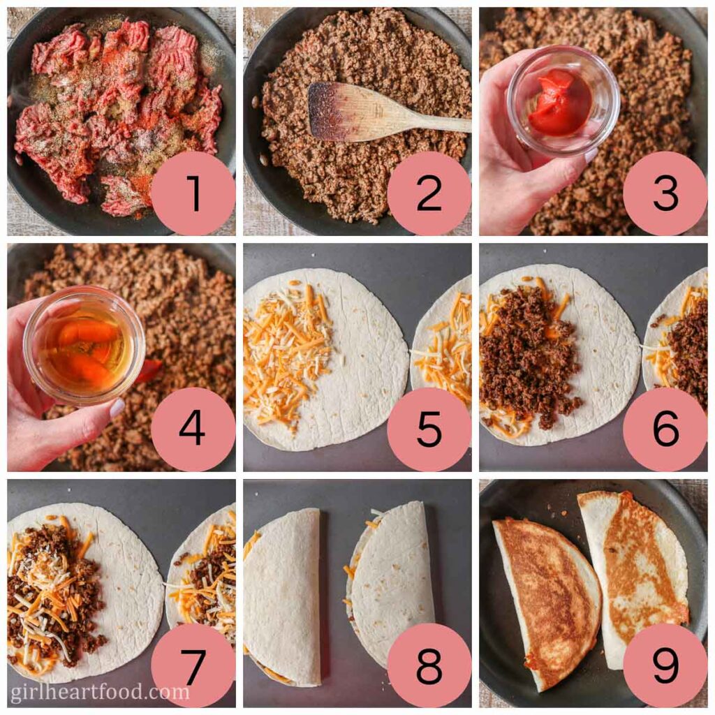 Cheesy Ground Beef Quesadillas | Girl Heart Food®