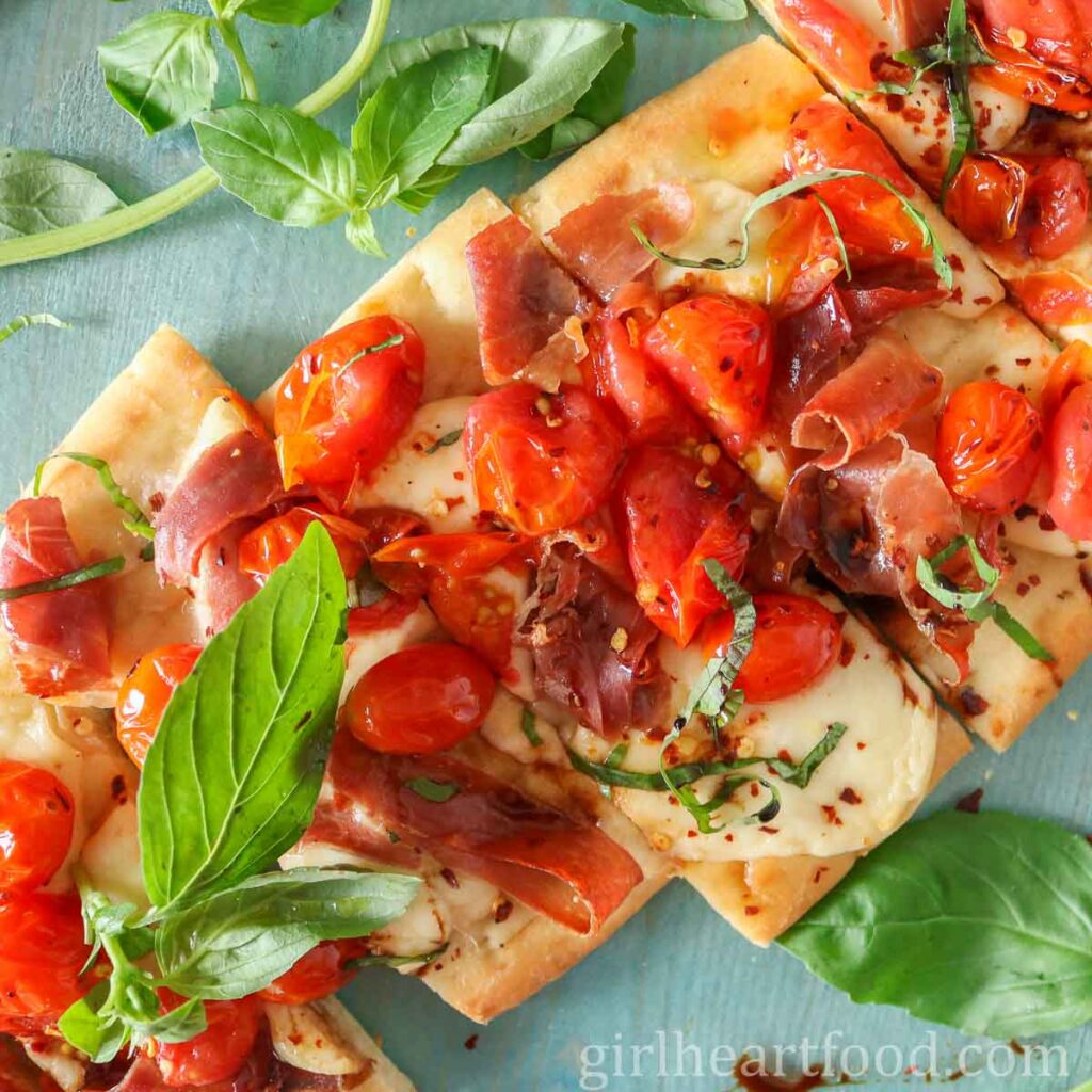Roasted Tomato and Prosciutto Flatbread Pizza Recipe Girl Heart Food®