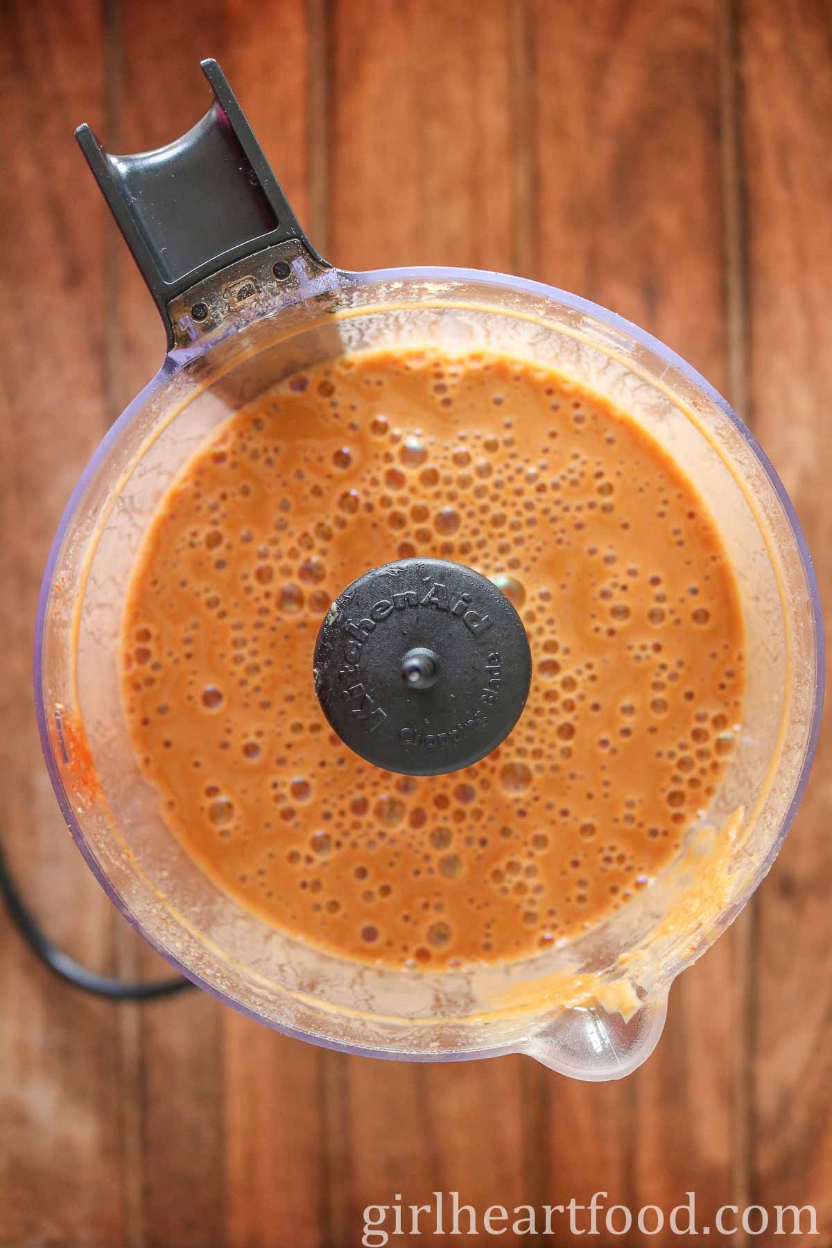 Peanut sauce in a food processor.