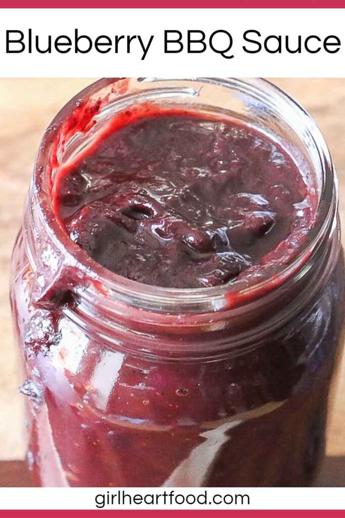 Jar of blueberry barbecue sauce.