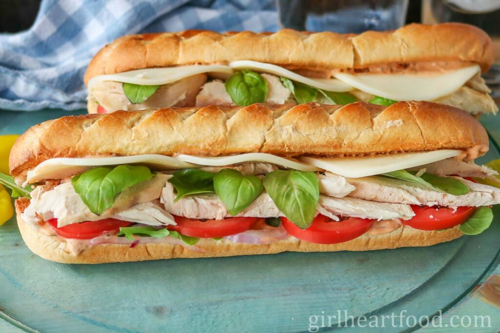 Chicken Pesto Sandwich on Baguette Girl Heart Food®