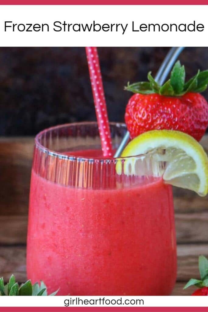 Glass of a frozen strawberry lemonade.