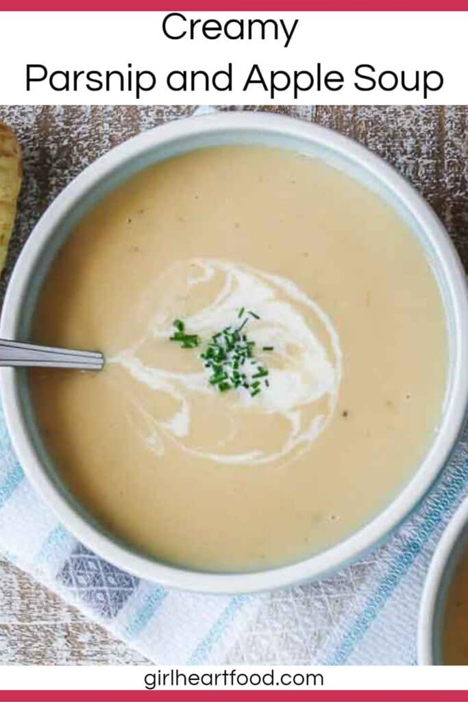 Bowl of creamy parsnip and apple soup.
