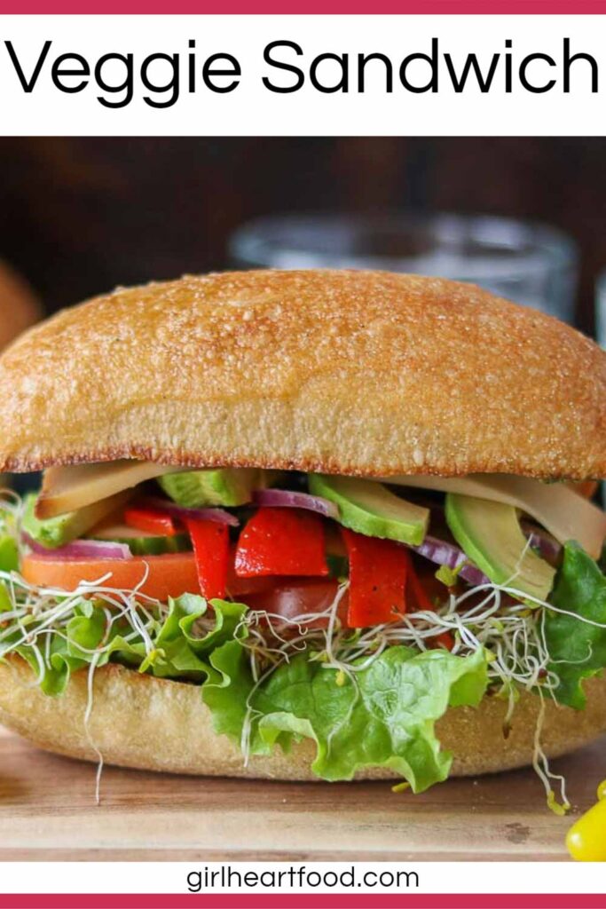 Veggie sandwich on a ciabatta bun.