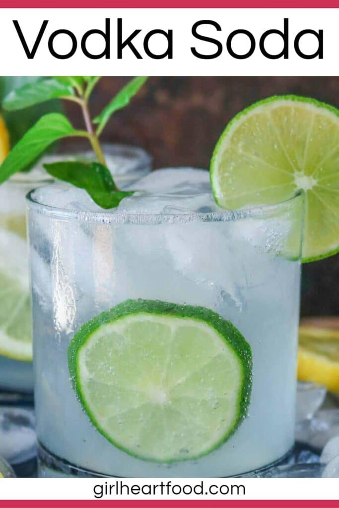 Glass of lime vodka soda with mint.