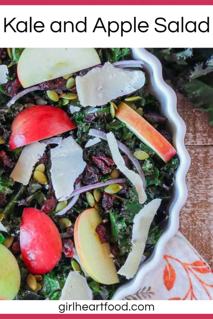 Close-up of a bowl of kale and apple salad.