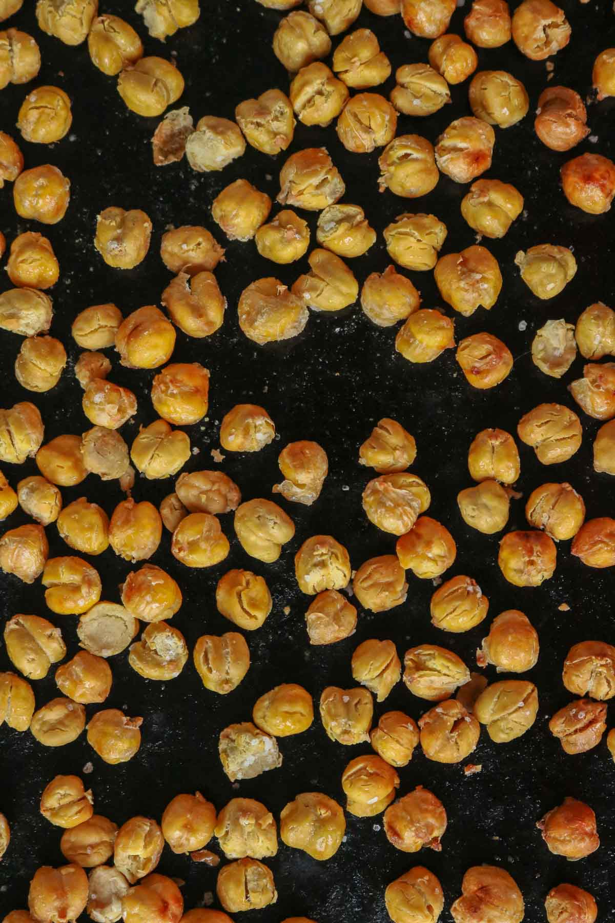 Crispy chickpeas on a sheet pan.