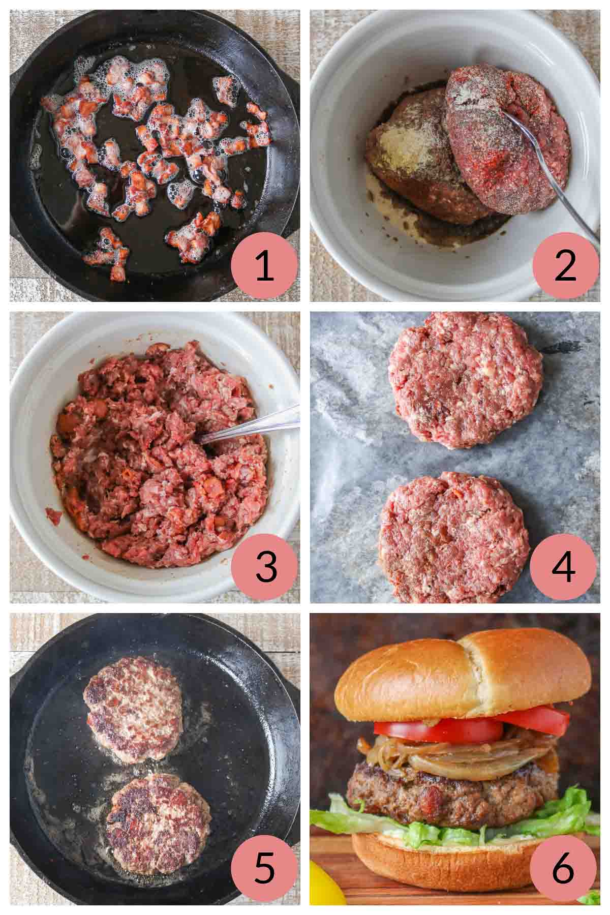 Collage of steps to make moose burgers.