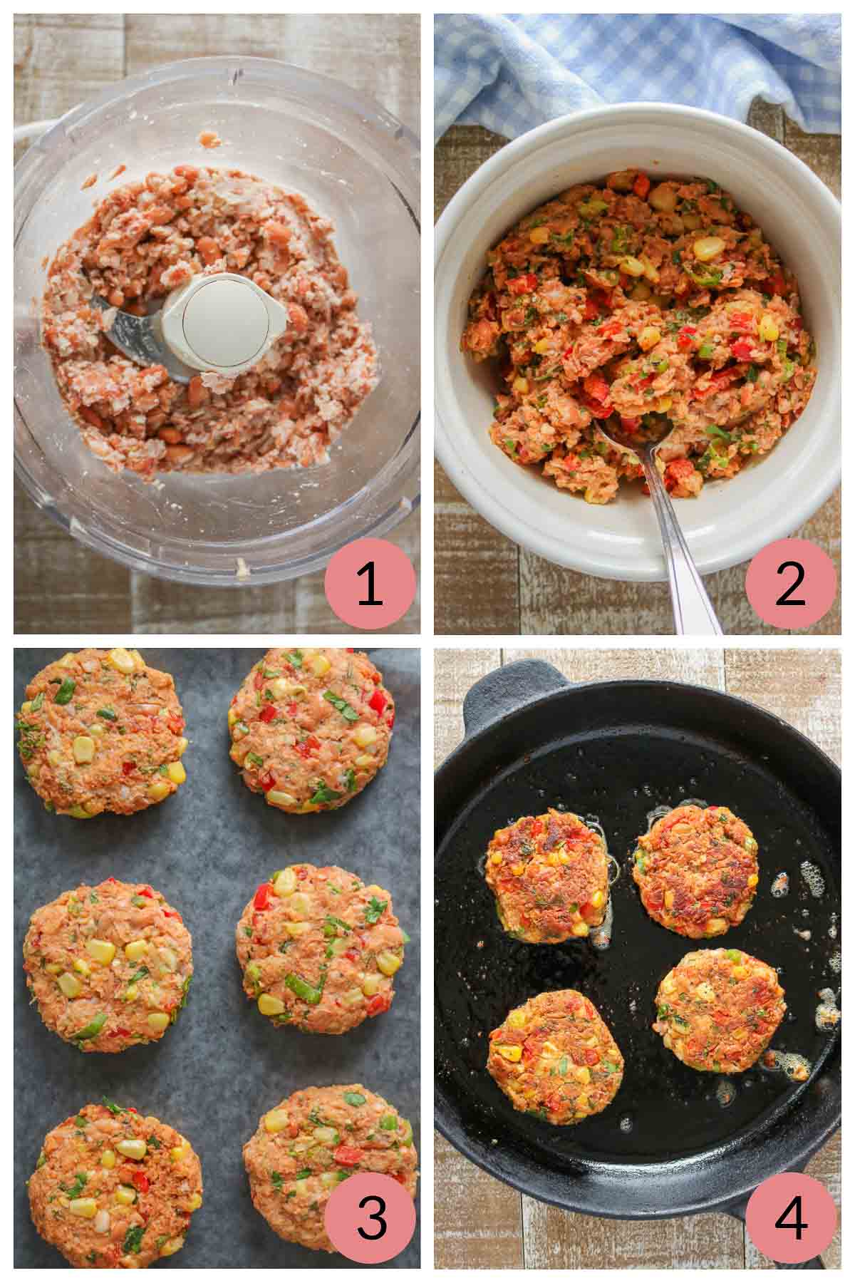 Collage of steps to make pinto bean fritters.