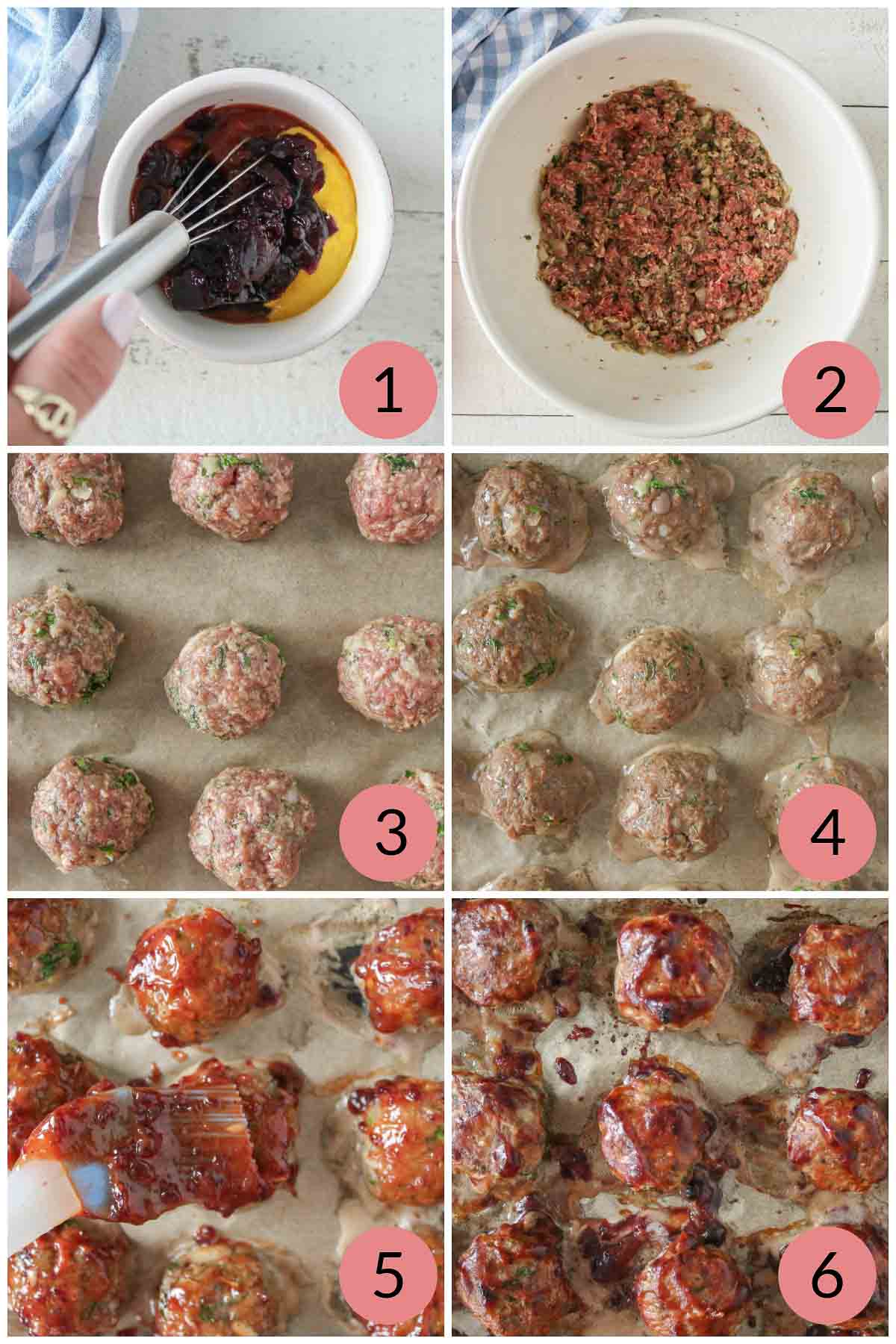 Collage of steps to make a bison meatball recipe.