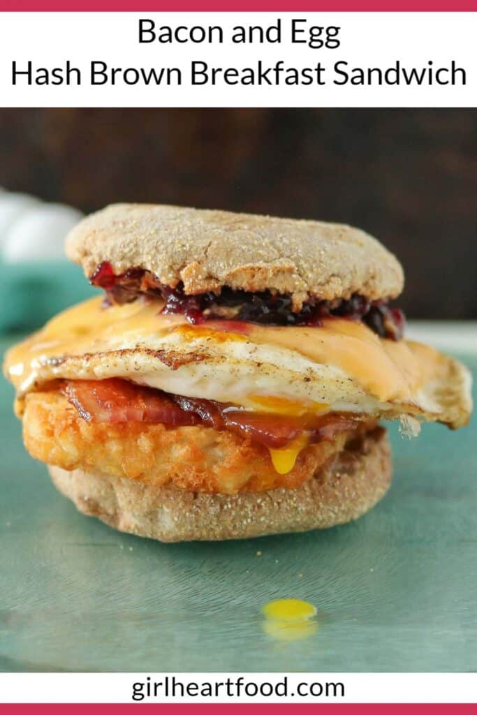 Bacon and egg hash brown breakfast sandwich.