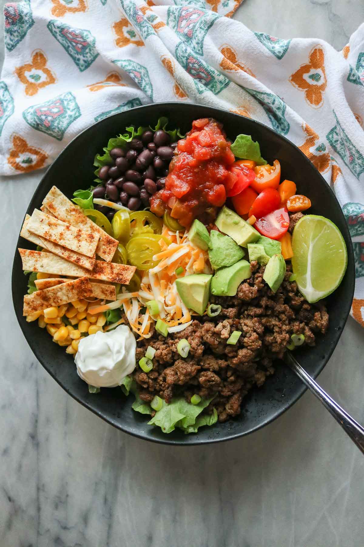 Taco salad in a bowl.