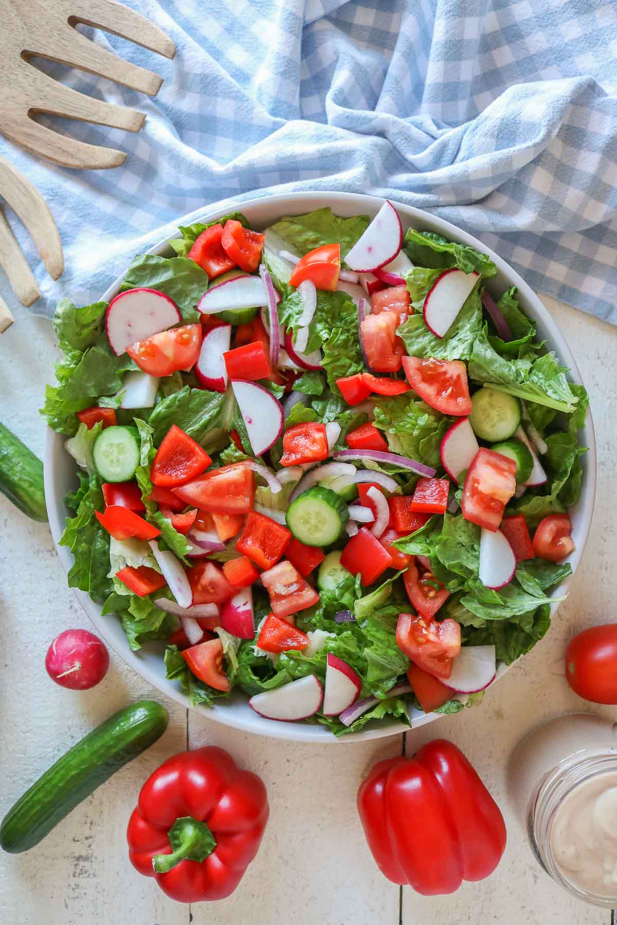 Garden salad in a serving bowl.