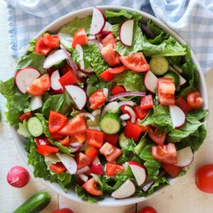 Garden salad in a serving bowl.